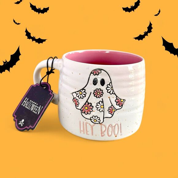 Home Collection Other - Global Design HEY BOO Cutesy Ceramic FLOWER GHOST MUG Pink Viral HALLOWEEN NEW